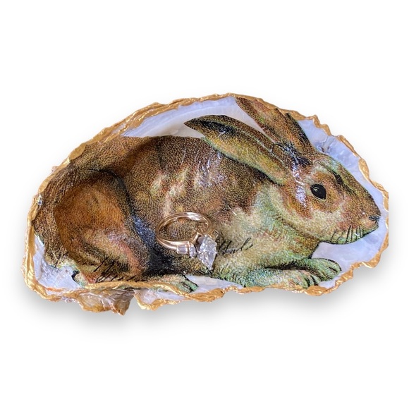 HANDMADE DECOUPAGE TOPIARY OYSTER SHELL TRINKET RING DISH or HANGING ORNAMENT - Picture 7 of 14